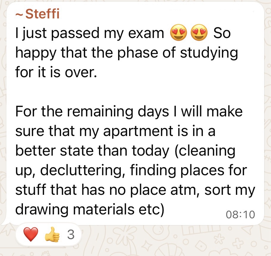 Steffi: I just passed my exam